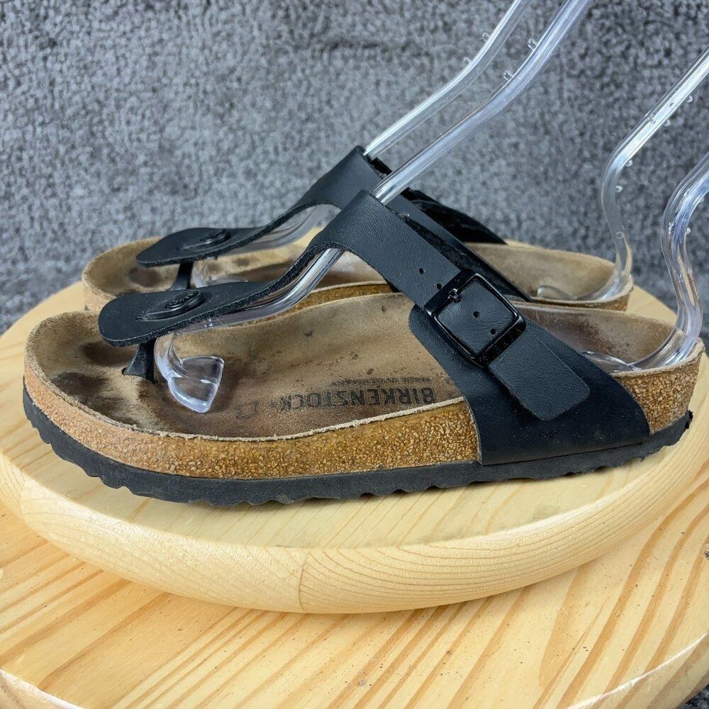 Birkenstock Gizeh Sandals Women Sz 8 Black Leather T-Strap Thong Made in Germany